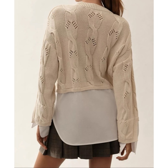 ANTHROPOLOGIE PILCRO Cable Twofer Sweater Ivory | XXS - Picture 2 of 14